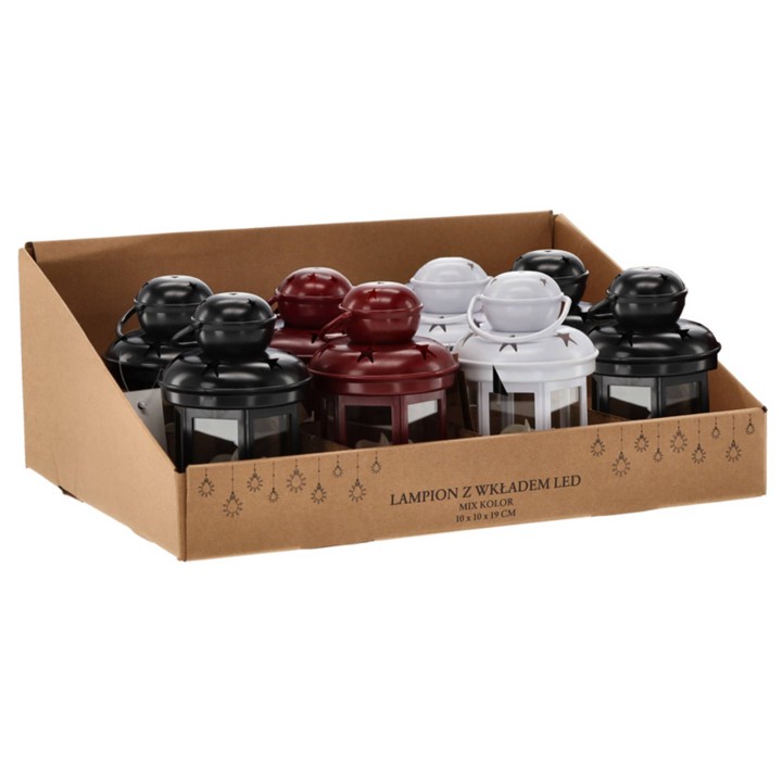LAMPION Z WKŁADEM LED 10 x 10 x 19 CM MIX KOLOR