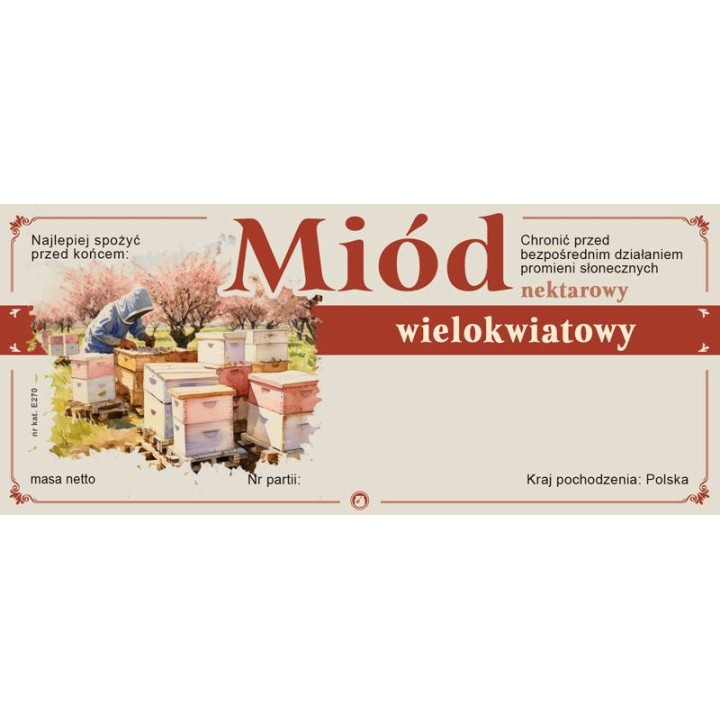Paczka etykiet na miód wielokwiatowy (100szt) - wzór E270