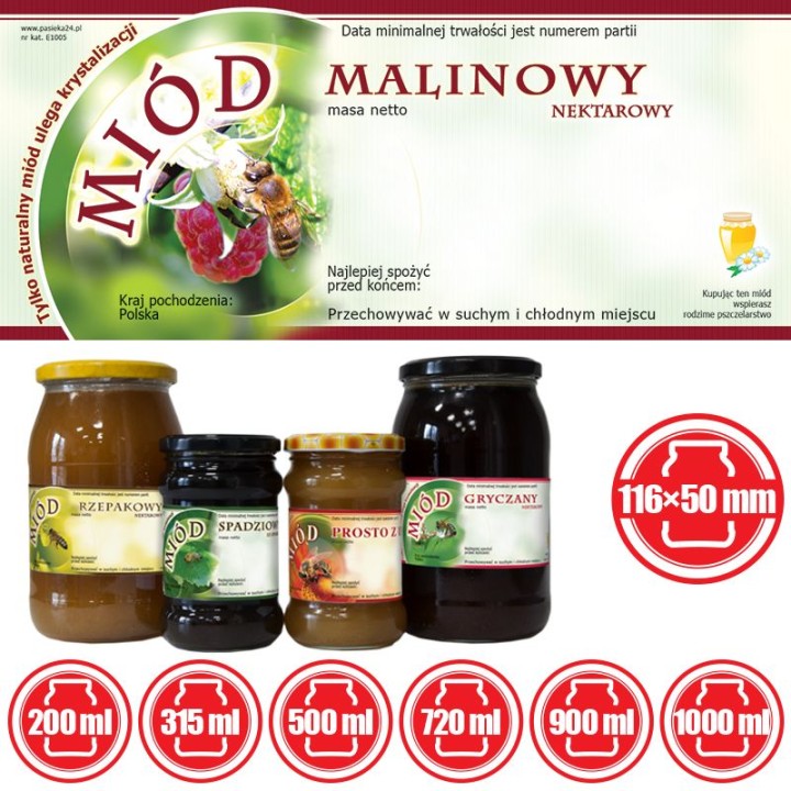 Paczka etykiet na miód malinowy (100szt) - wzór E1005
