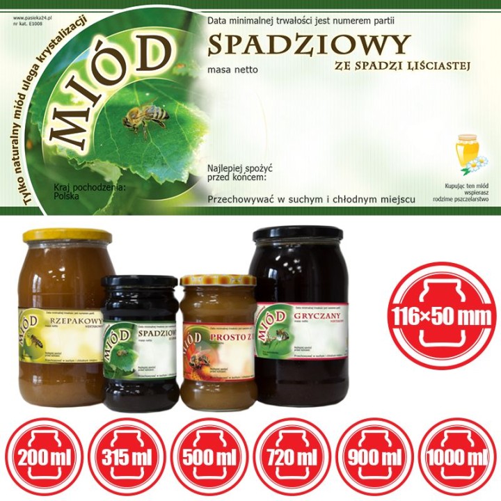 Paczka etykiet na miód ze spadzi liściastej (100szt) - wzór E1008
