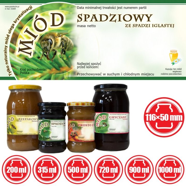 Paczka etykiet na miód ze spadzi iglastej (100szt) - wzór E1009