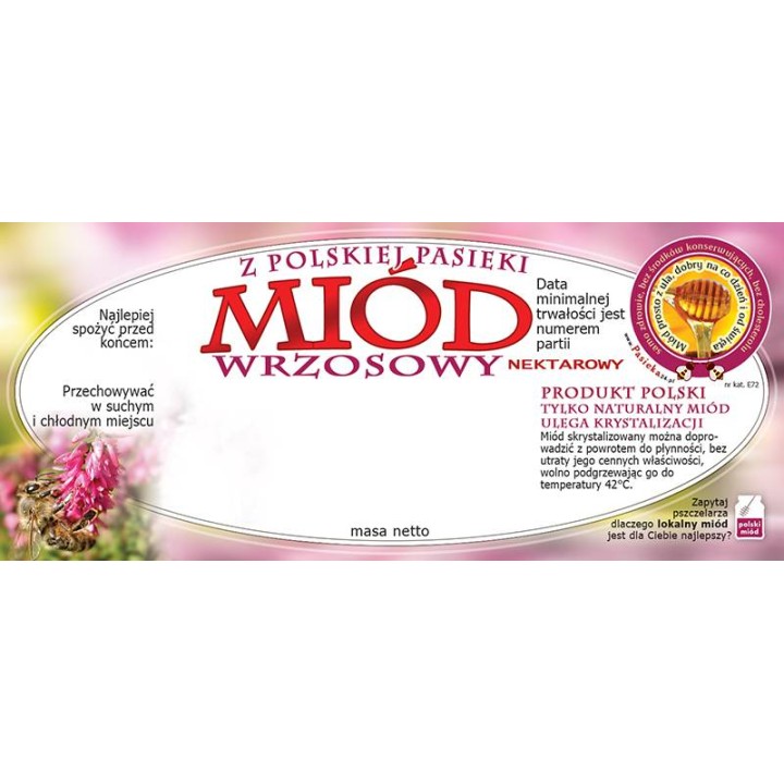 Paczka etykiet na miód wrzosowy (100szt) - wzór E72