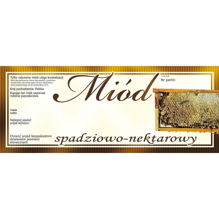 Paczka dużych etykiet na miód spadziowo-nektarowy (100szt) - wzór E138