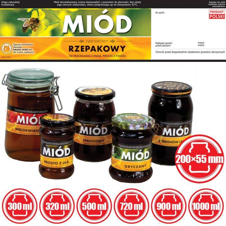 Paczka etykiet z kontretykietą na miód rzepakowy (100szt) - wzór E1204