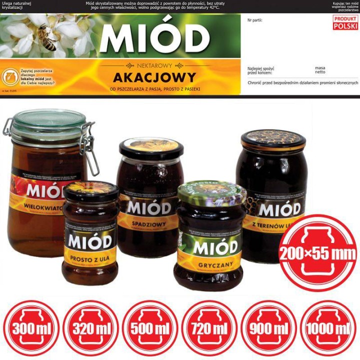 Paczka etykiet z kontretykietą na miód akacjowy(100szt) - wzór E1205