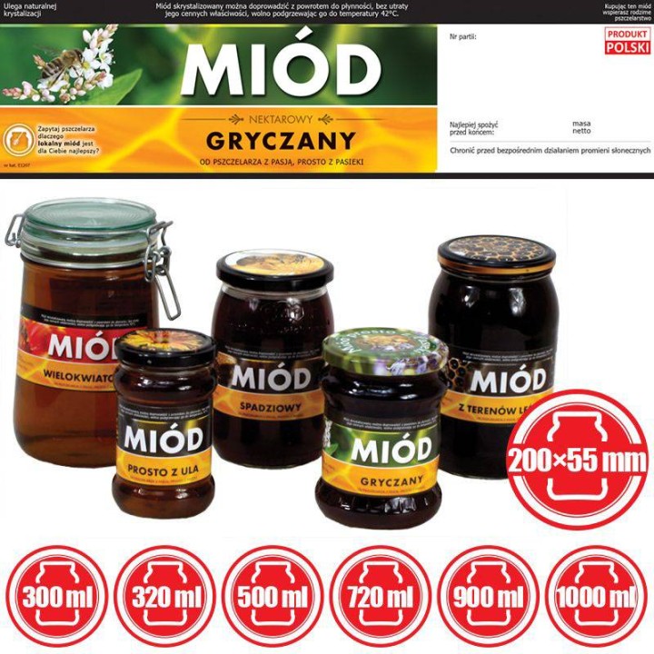 Paczka etykiet z kontretykietą na miód gryczany (100szt) - wzór E1207