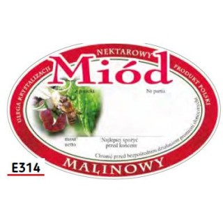 Paczka etykiet owalnych na miód malinowy (100szt) - wzór E314