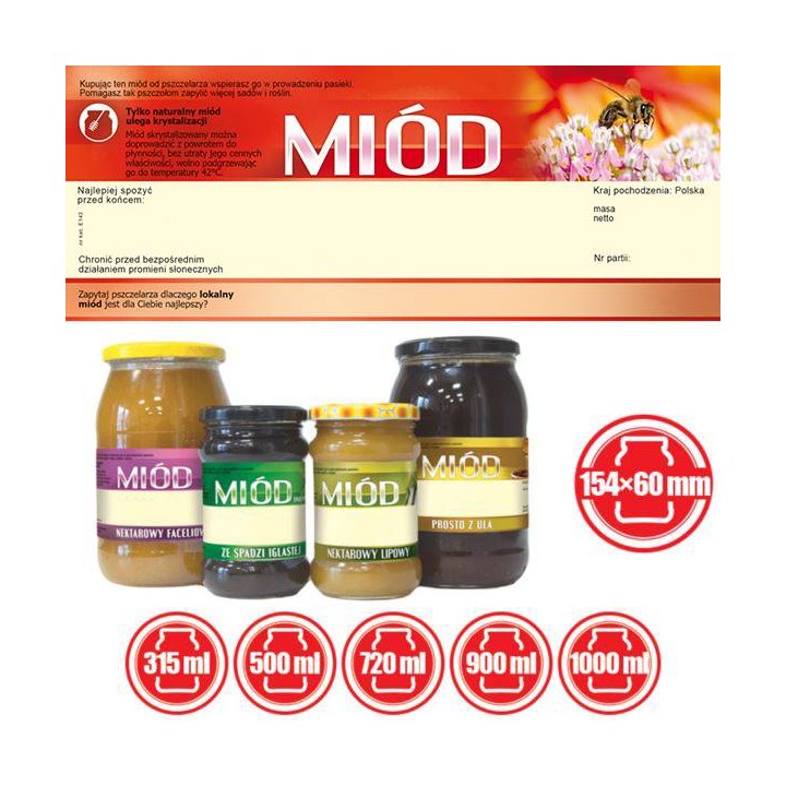 Paczka dużych etykiet na miód uniwersalna (100szt) - wzór E143