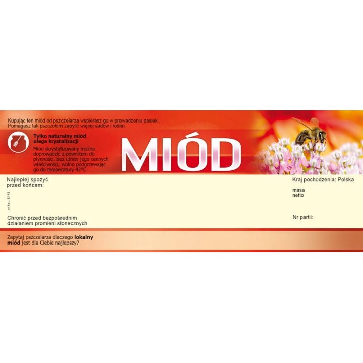 Paczka dużych etykiet na miód uniwersalna (100szt) - wzór E143