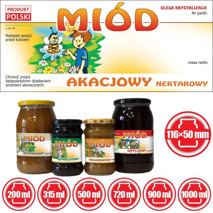 Paczka etykiet na miód akacjowy  - wzór E28