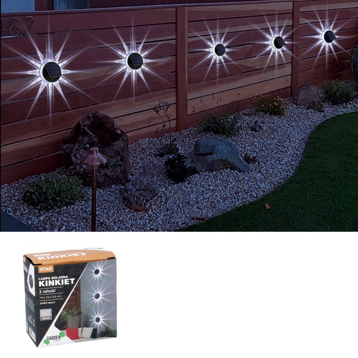 KOMPLET 2 LAMPEK SOLARNYCH - KINKIET 10 x 10 x 2,5 CM STAR LED ZIMNY BIAŁY *3712