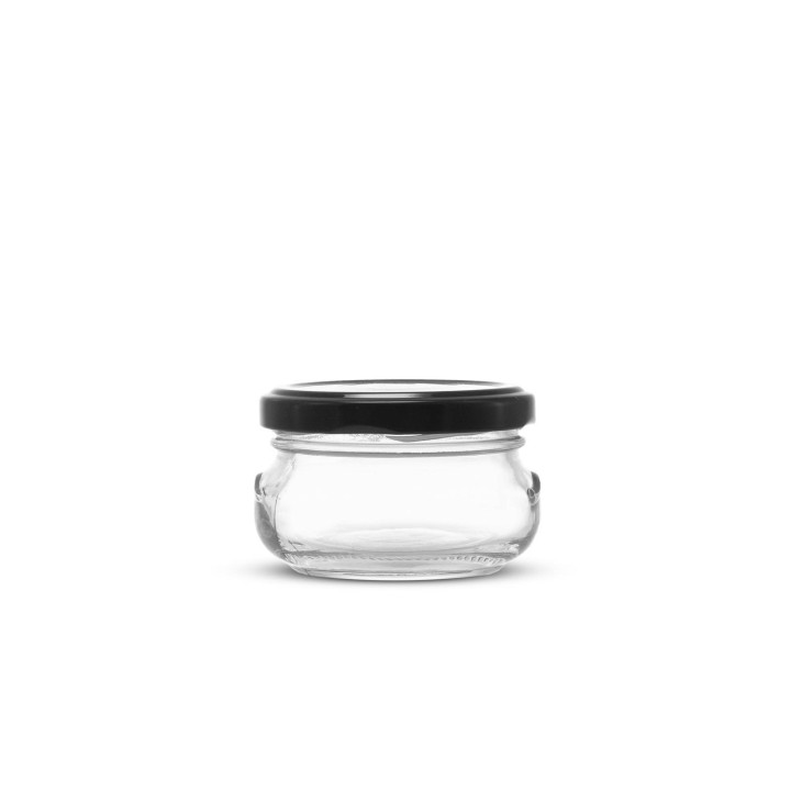 Płaski słoiczek 80ml z czarną metalową zakrętką (1szt) - wzór BUS2370