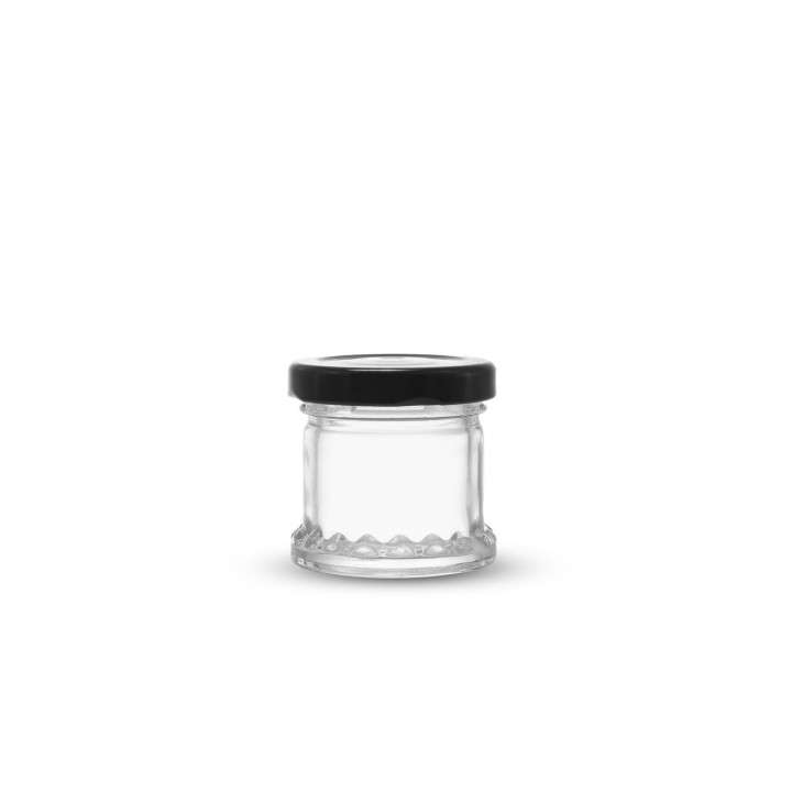 Słoiczek 30ml z tłoczeniem czarną metalową zakrętką (1szt) - wzór BUS2509