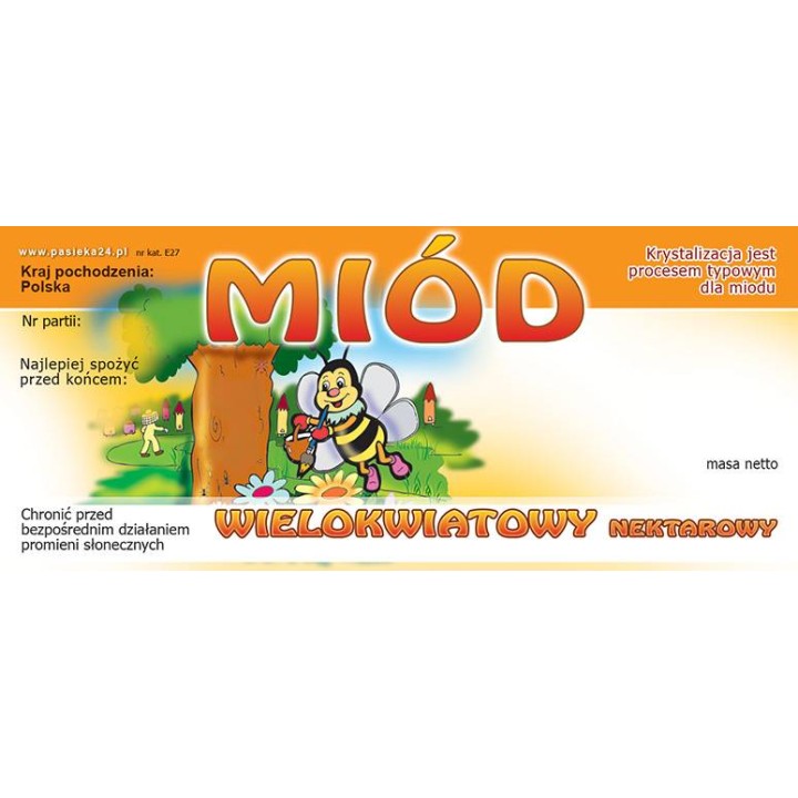 Paczka etykiet na miód wielokwiatowy  - wzór E27