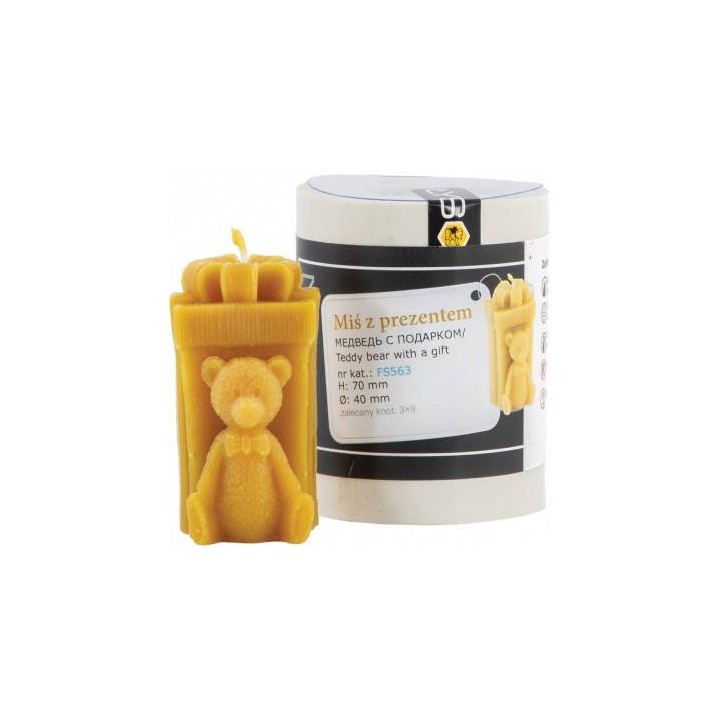 Silikonowa forma na świece - Miś z prezentem - wzór FS563