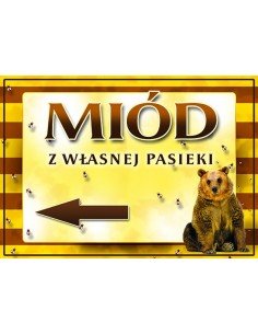 Średnia tablica reklamowa SPRZEDAŻ MIODU z misiem wzór F221