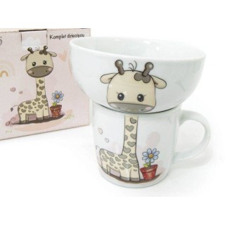 PORCELANOWY ZESTAW NACZYŃ (KUBEK + MISKA) - ŻYRAFA