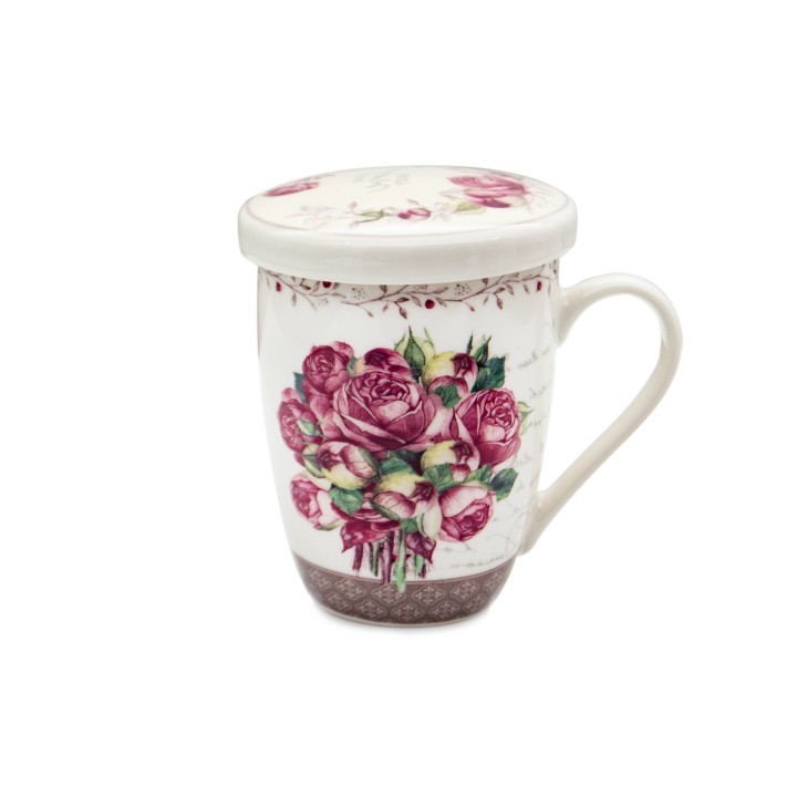 KUBEK Z ZAPARZACZEM I POKRYWĄ 340ML - KWIATY BL-23-046