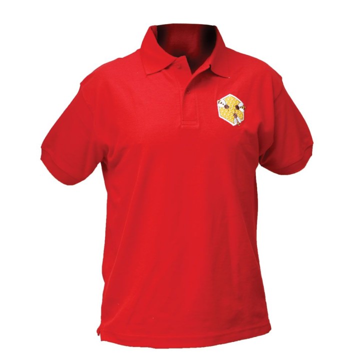 Koszulka polo z haftem dla pszczelarza PSZCZOŁY (czerwona) - rozmiar męski - KA3R