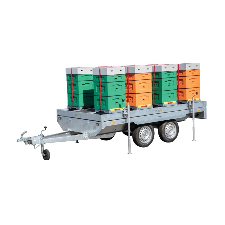 Przyczepa do transportu uli z burtami z wagą pasieczną platformową