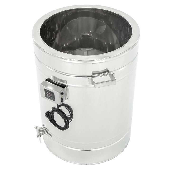 Odstojnik nierdzewny z płaszczem grzewczym 200 l / ~280 kg, 230V, zawór nierdzewny 2", stożkowe dno – PREMIUM