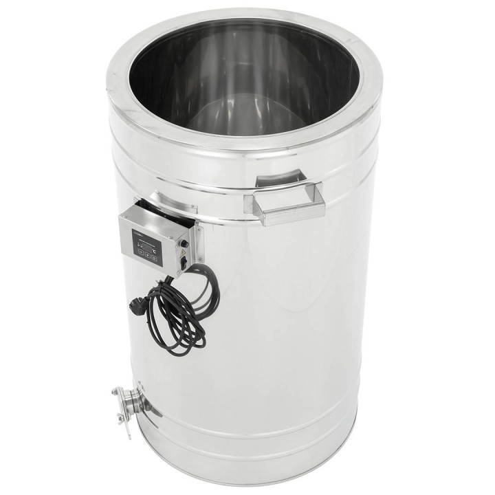 Odstojnik nierdzewny z płaszczem grzewczym 150 l / ~210 kg, 230V, zawór nierdzewny 6/4", stożkowe dno – PREMIUM