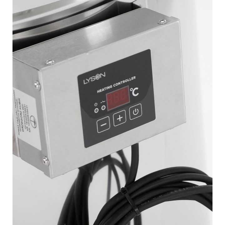 Odstojnik nierdzewny z płaszczem grzewczym 150 l / ~210 kg, 230V, zawór nierdzewny 6/4", stożkowe dno – PREMIUM