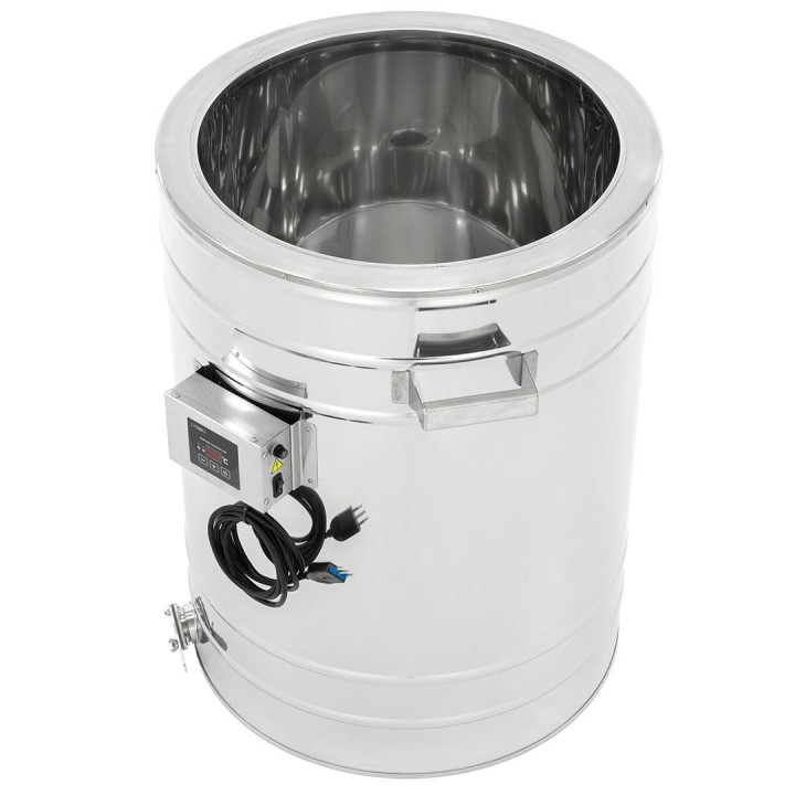 Odstojnik nierdzewny z płaszczem grzewczym 100 l / ~140 kg, 230V, zawór nierdzewny 6/4", stożkowe dno – PREMIUM