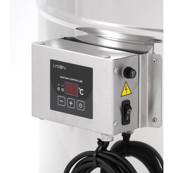 Odstojnik nierdzewny z płaszczem grzewczym 100 l / ~140 kg, 230V, zawór nierdzewny 6/4", stożkowe dno – PREMIUM