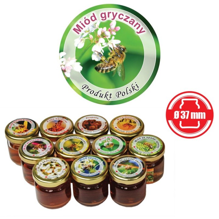 Paczka etykiet mini okrągłych na miód gryczany (100szt) - wzór EK5