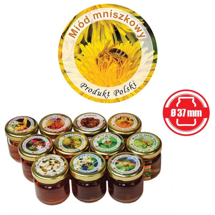 Paczka etykiet mini okrągłych na miód mniszkowy (100szt) - wzór EK8