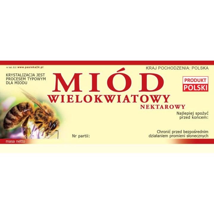 Paczka etykiet na miód wielokwiatowy – wzór E12