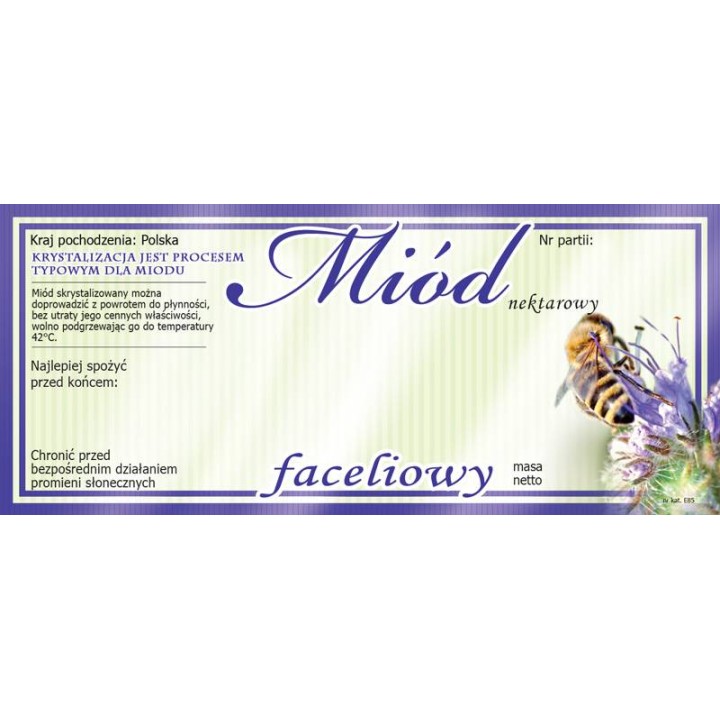Paczka etykiet na miód faceliowy (100szt) - wzór E85