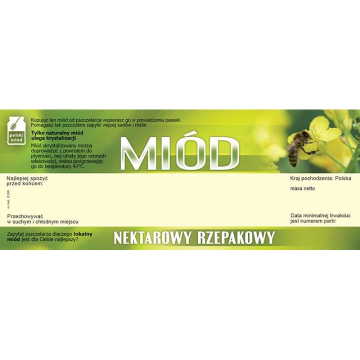Paczka dużych etykiet na miód rzepakowy (100szt) - wzór E150