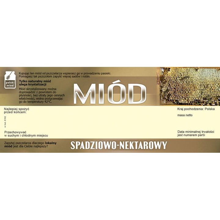 Paczka dużych etykiet na miód spadziowo-nektarowy (100szt) - wzór E152