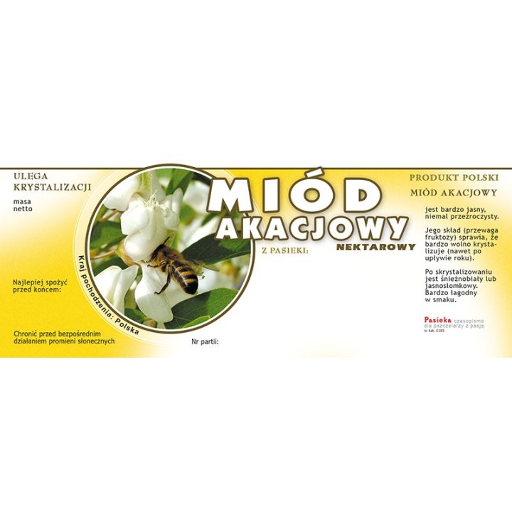 Paczka dużych etykiet na miód akacjowy - wzór E105
