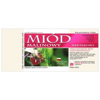Paczka etykiet na miód malinowy 116x50 (100szt) - wzór E1014