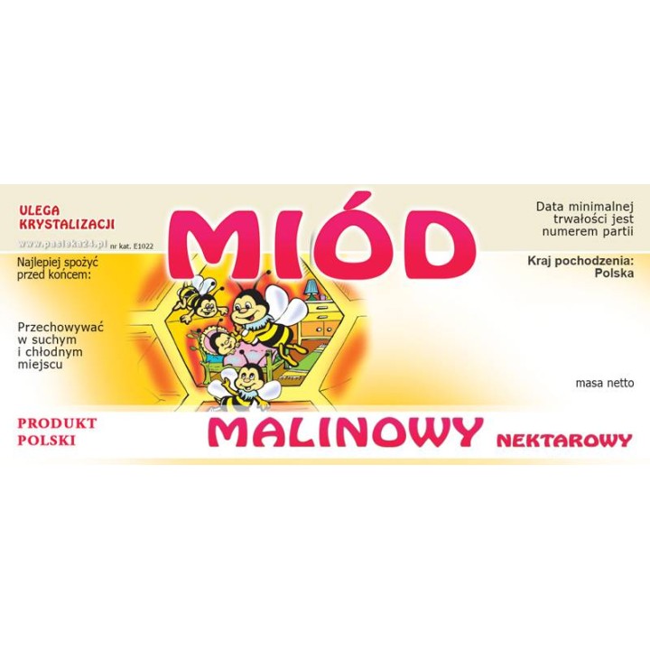 Paczka etykiet na miód malinowy 116x50 (100szt) - wzór E1022