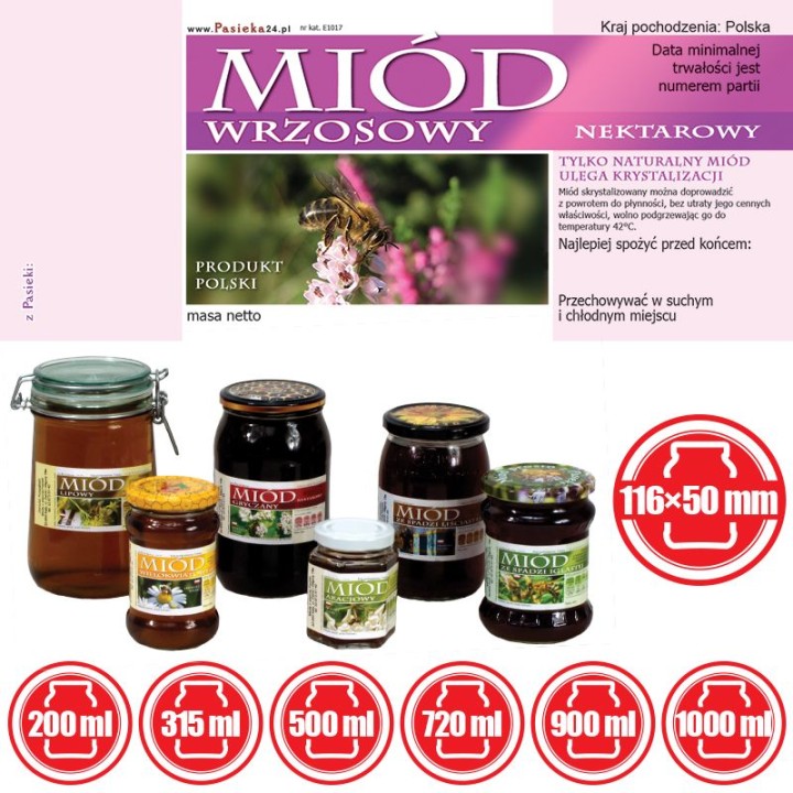 Paczka etykiet na miód wrzosowy 116x50 (100szt) - wzór E1017