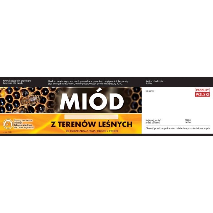 Paczka etykiet z kontretykietą na miód z terenów leśnych(100szt) - wzór E1210