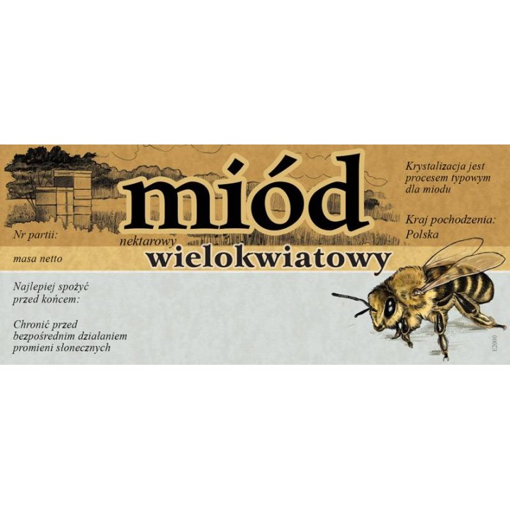 Paczka etykiet na miód wielokwiatowy 116x50 (100szt) - wzór E2000