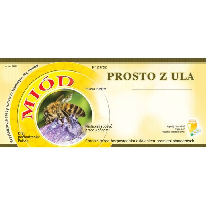 Paczka etykiet na miód prosto z ula (100szt) - wzór E1065