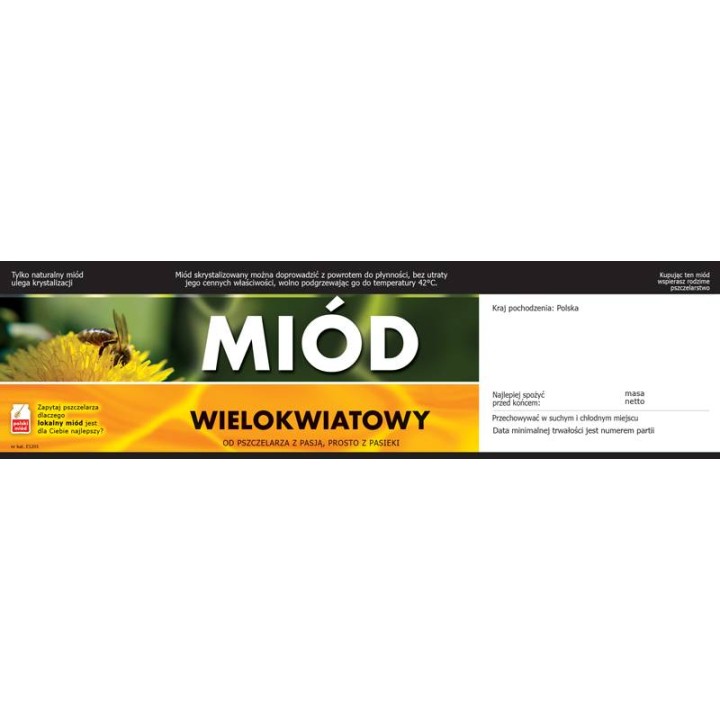 Paczka etykiet z kontretykietą na miód wielokwiatowy (100szt) - wzór E1201