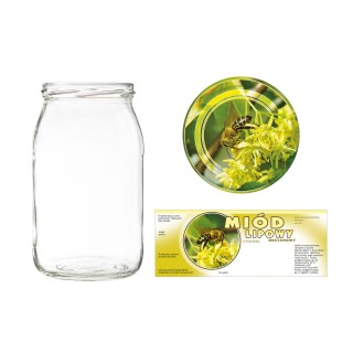 Słoiki 0,9 litra (48 szt) + nakrętki fi82 (50 szt) + etykiety na miód lipowy 154x60 (100 szt) - A5ND66E101