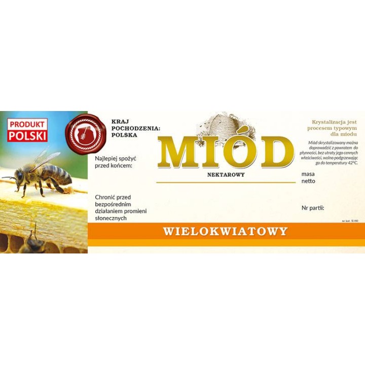 Paczka dużych etykiet na miód wielokwiatowy (100szt) - wzór E160