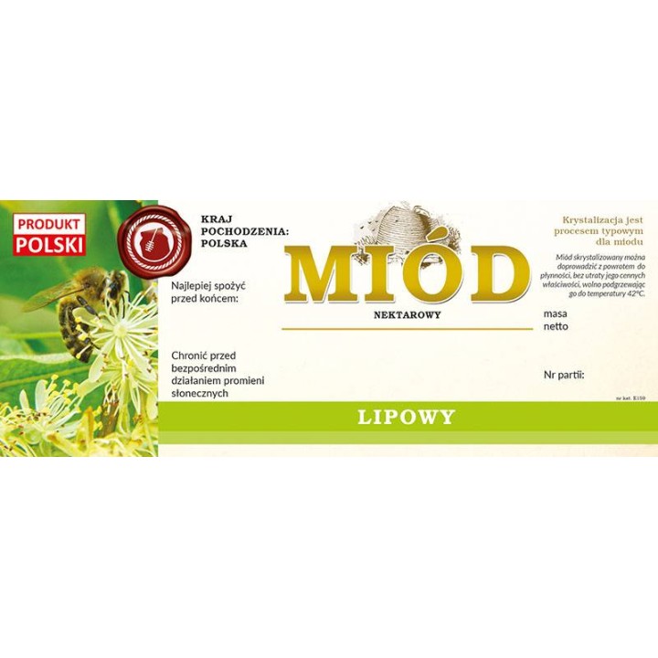 Paczka dużych etykiet na miód lipowy (100szt) - wzór E159