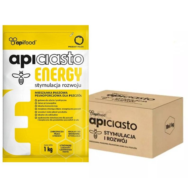 Ciasto pokarm dla pszczół - stymulacja rozwoju - APICIASTO ENERGY - karton 10x1kg  - APIK