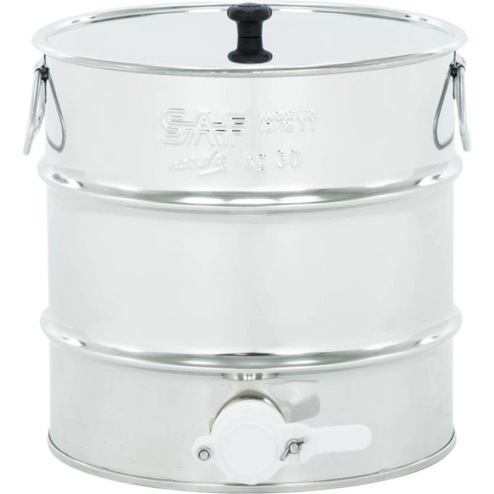 Odstojnik nierdzewny 20 l / ~30 kg, uchwyty, zawór plastikowy, mufa nierdzewna - SN_64