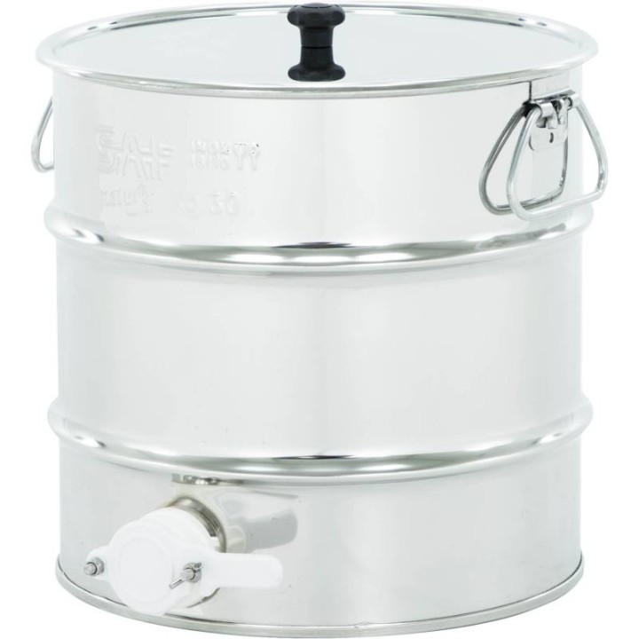 Odstojnik nierdzewny 20 l / ~30 kg, uchwyty, zawór plastikowy, mufa nierdzewna - SN_64