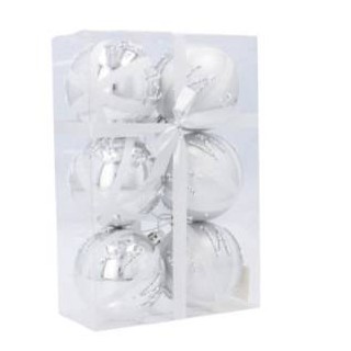 KPL. 6 BOMBEK CHOINKOWYCH 7 CM SREBRNE MIX WZORÓW - BAI9853